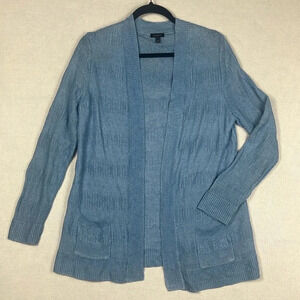 Talbots 100% Linen Size L Open Front Knit Cardigan Minimalist Long Line Neutral